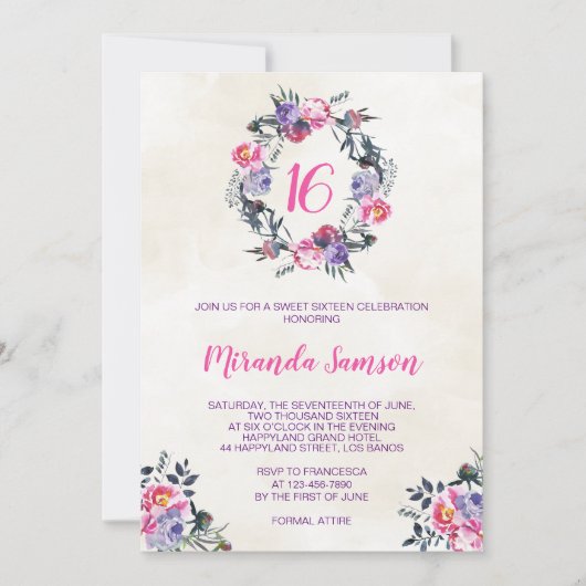 Aquarelle Florale Invitation d'anniversaire (Devant)