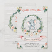 Aquarelle florale Invitation d'éléphants, Baby 3e (Devant / Derrière)