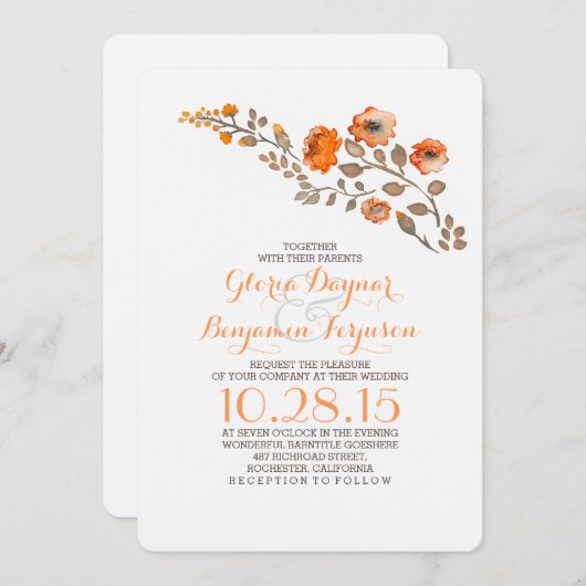 Aquarelle florale - invitation mariage de automne (Devant / Derrière)