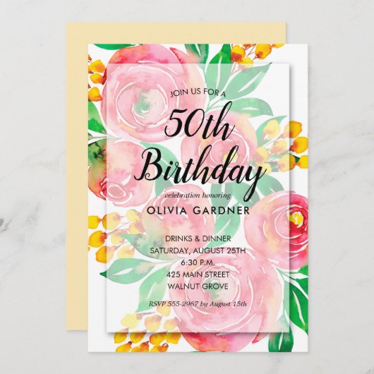 Aquarelle Florale Invitations d'anniversaire (Devant / Derrière)