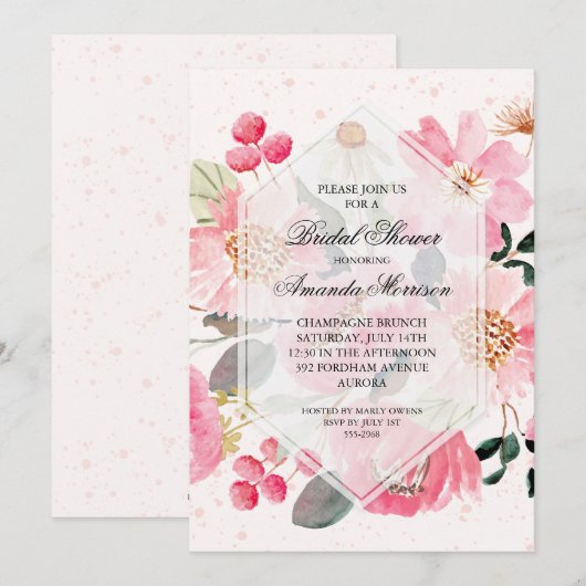 Aquarelle Florale Invitations de douche nuptiale (Devant / Derrière)