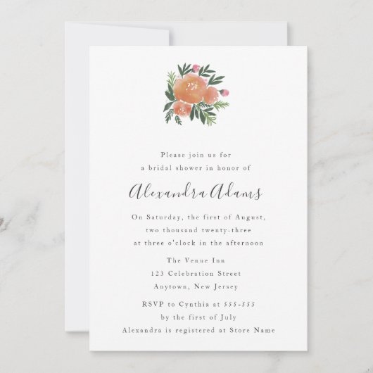 Aquarelle Florale Invitations de douche nuptiale (Devant)