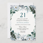 Aquarelle florale Jade Green 21e Invitation d'anni (Devant)