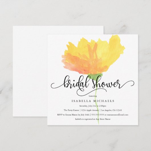 Aquarelle florale jaune| Invitation Fête de l'mari (Devant / Derrière)