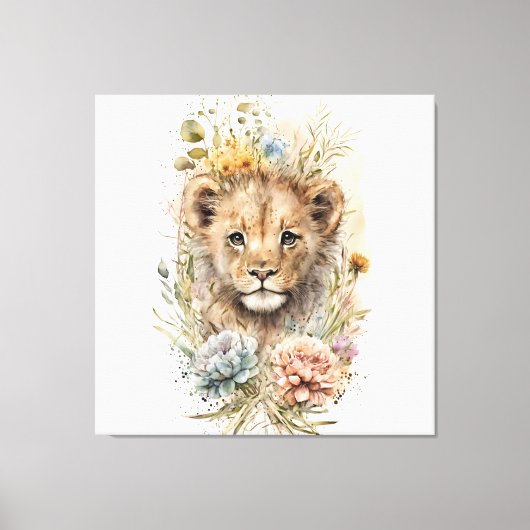 Aquarelle florale lionceau Toile Mur Art (Recto)