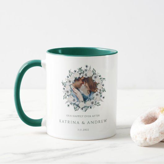 Aquarelle Florale Mariage Photo Mug (Avec donut)