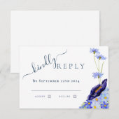 Aquarelle Florale moderne Bleu Mariage Réponse (Devant / Derrière)