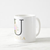 Aquarelle Florale Monogramme Café Mug (Devant droit)