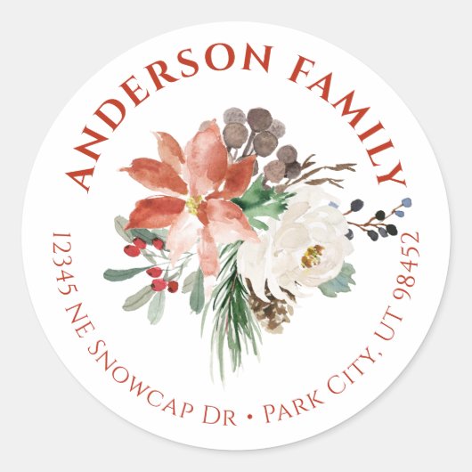 Aquarelle Florale Noël Petits Étiquettes ronds (Devant)