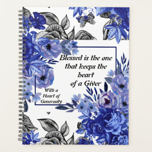 Aquarelle Florale Noir/Bleu Planificateur d'affair