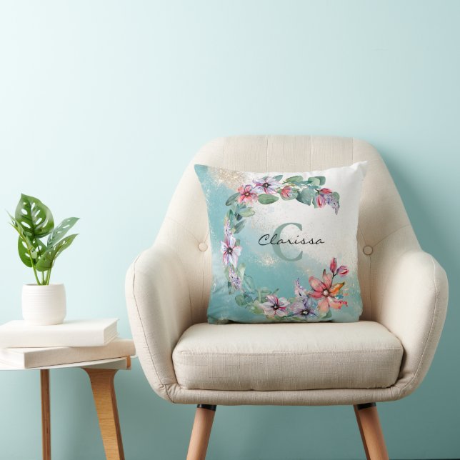 Aquarelle Florale oreiller à lancer personnalisé (Chaise)