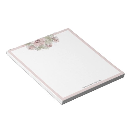 Aquarelle Florale, Pastel, Bordure Rose, Bloc-note (Incliné)