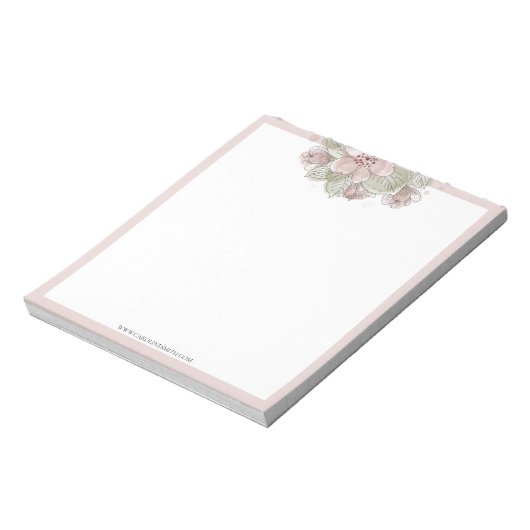 Aquarelle Florale, Pastel, Bordure Rose, Bloc-note (Tourné)