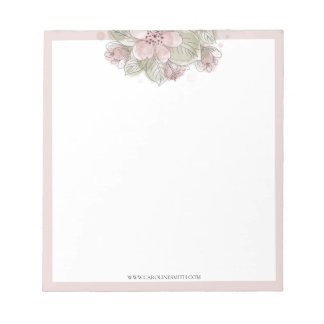 Aquarelle Florale, Pastel, Bordure Rose, Bloc-note