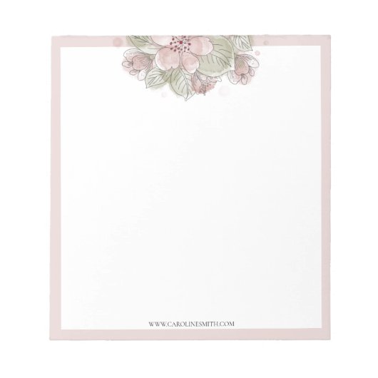 Aquarelle Florale, Pastel, Bordure Rose, Bloc-note (Devant)