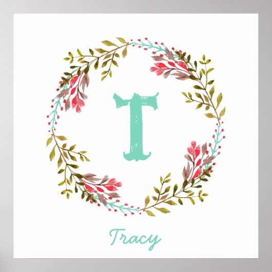 Aquarelle florale personnalisée Affiche initiale (Devant)