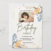 aquarelle florale photo mignonne invitations anniv (Devant)