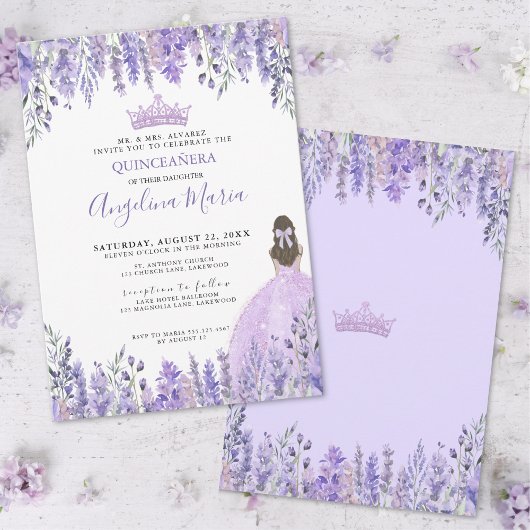 Aquarelle Florale Purple Quinceanera Invitation