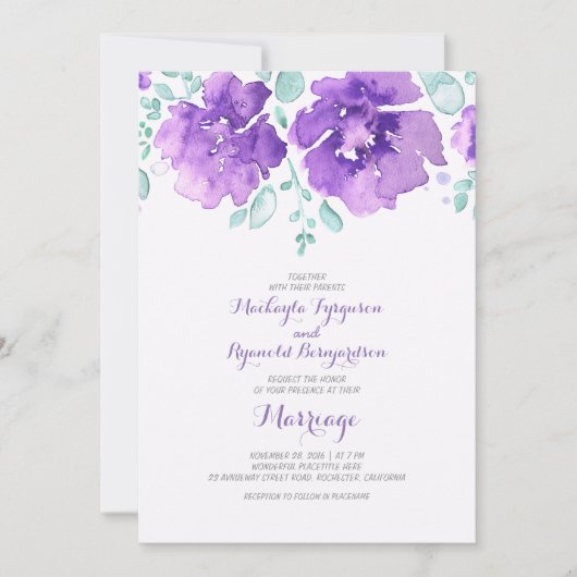 aquarelle florale romantique invitations de mariag (Devant)