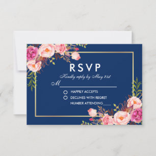 Aquarelle florale rose bleu bleu Mariage RSVP