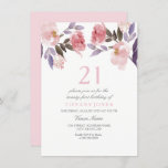 Aquarelle florale rose mignonne 21e Invitation d'a<br><div class="desc">Aquarelle Florale rose mignonne 21e anniversaire Invitation belle élégante aquarelle florale design Entièrement personnalisable / personnalisé Heirloom Peonies Design avec l'aimable autorisation de : https://www.etsy.com/shop/SmallHouseBigPony</div>