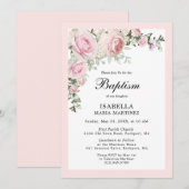 Aquarelle florale rose pâle Baptême Invitation (Devant / Derrière)