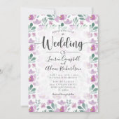 Aquarelle florale rose pourpre Faire-part de maria (Devant)