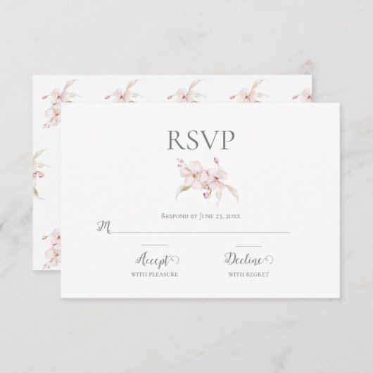 Aquarelle florale Script Pastel Mariage rose RSVP (Devant / Derrière)