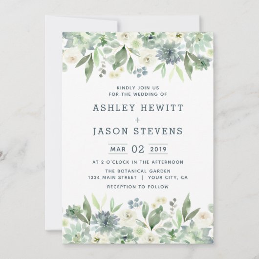 Aquarelle Florale Succulent Mariages Invitations (Devant)