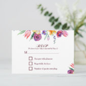 Aquarelle florale sur blanc RSVP et menu (Debout devant)
