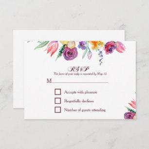 Aquarelle florale sur blanc RSVP et menu