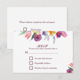 Aquarelle florale sur carton RSVP et menu blanc