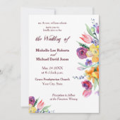 Aquarelle florale sur Faire-part de mariage blanc (Devant)