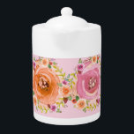 Aquarelle Florale Teapot<br><div class="desc">Teapot floral aquarelle aux fleurs pastel et couronne fleurie entourant les fleurs. Merci à Creative Fabrica pour certains des éléments du design.</div>