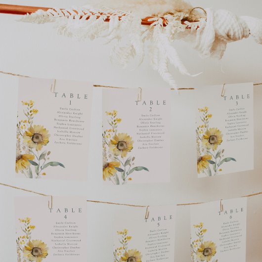 Aquarelle Florale Tournesol Mariage Cartes de tabl