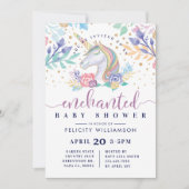 Aquarelle florale Unicorn Baby shower Invitation (Devant)
