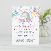 Aquarelle florale Unicorn Baby shower Invitation (Debout devant)