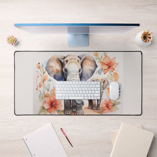 Aquarelle florale unique mère et enfant éléphant (Bureau 1)