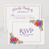 Aquarelle Florale violet orange RSVP Option de rep (Devant / Derrière)