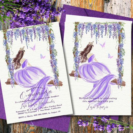 Aquarelle florale violet Quinceañera Invitation