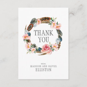 Aquarelle Florale Wreath avec plumes MERCI