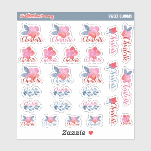 Aquarelle Florales Nom personnalisé Étiquettes | É (Feuille)