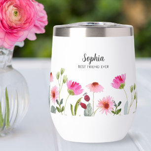 Aquarelle Flores roses Nom personnalisé Monogramme
