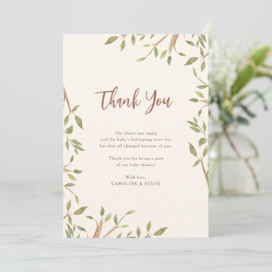 Aquarelle Forêt Baby shower vert Merci (Debout devant)