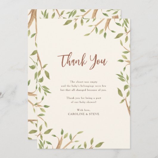 Aquarelle Forêt Baby shower vert Merci (Devant / Derrière)