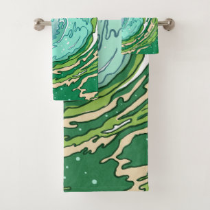 Aquarelle Forêt d'olivier Vert Mer Turquoise Vague