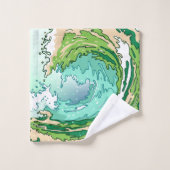 Aquarelle Forêt d'olivier Vert Mer Turquoise Vague (Gant de toilette)