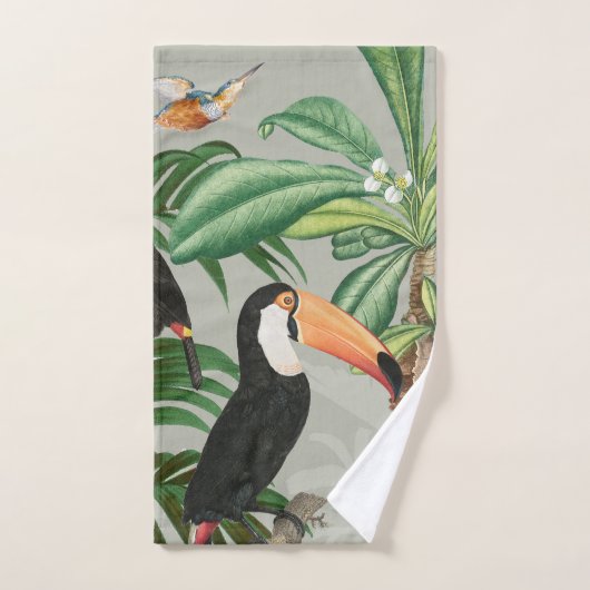 Aquarelle Forêt tropicale et Oiseaux du Toucan (Serviette à main)