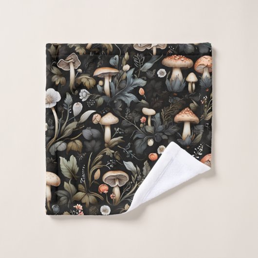 Aquarelle Forêt Verdure Champignons Automne (Gant de toilette)