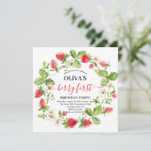 Aquarelle fraise 1er anniversaire Invitation (Debout devant)